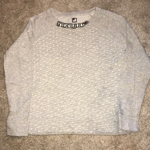 Gray Sweatshirt with White Dots and Jewels at neck - Picture 2 of 9